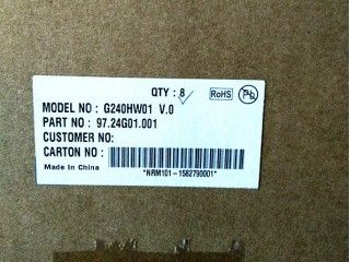 Panel LCD RGB 24 pulgadas 300 cd/m2 91PPI TFT G240HW01 V0 89/89/89/89 (tipo)